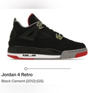 Nike Air Jordan 4 Retro Bred Black Cement Sneakers Grade School Boys Size 6
